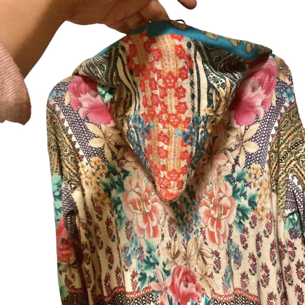 Johnny Was Multicolor Floral Patchwork Hooded Cardigan - Turquoise, Pink, Yellow - Picture 8 of 14